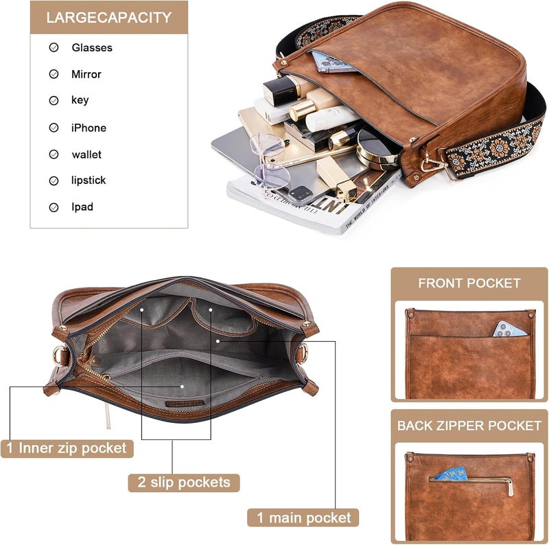 HKCLUF Crossbody Bags for Women Trendy Vegan Leather Hobo Handbags With 2PCS Adjustable Guitar Strap Shoulder Bucket Bags - Image 4